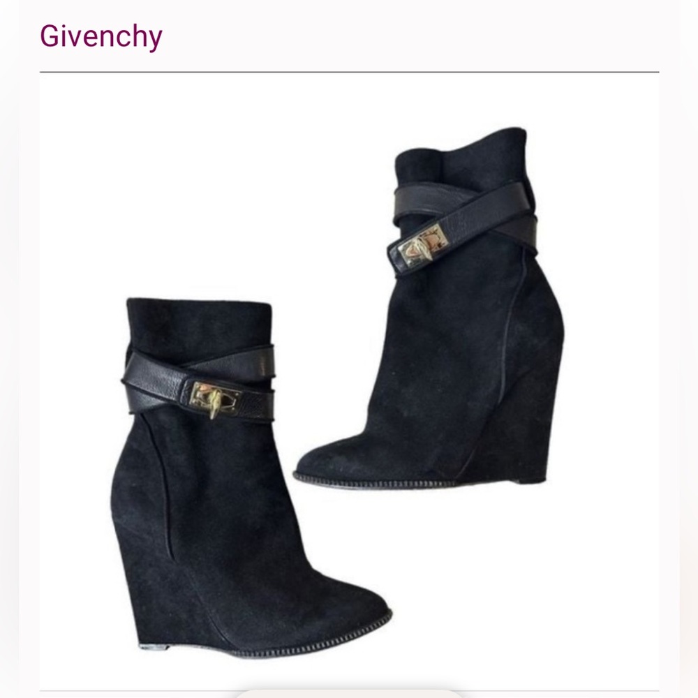 Givenchy Paris Black Suede Wedge Ankle Boots